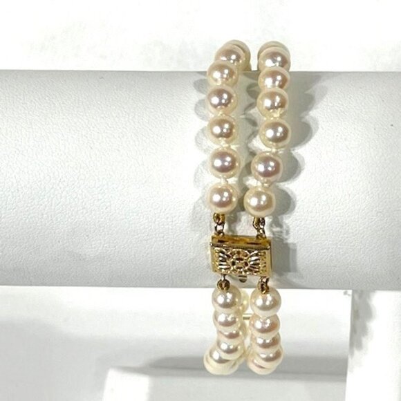 Two-strand cultured pearl and 14K bracelet. - Picture 2 of 8